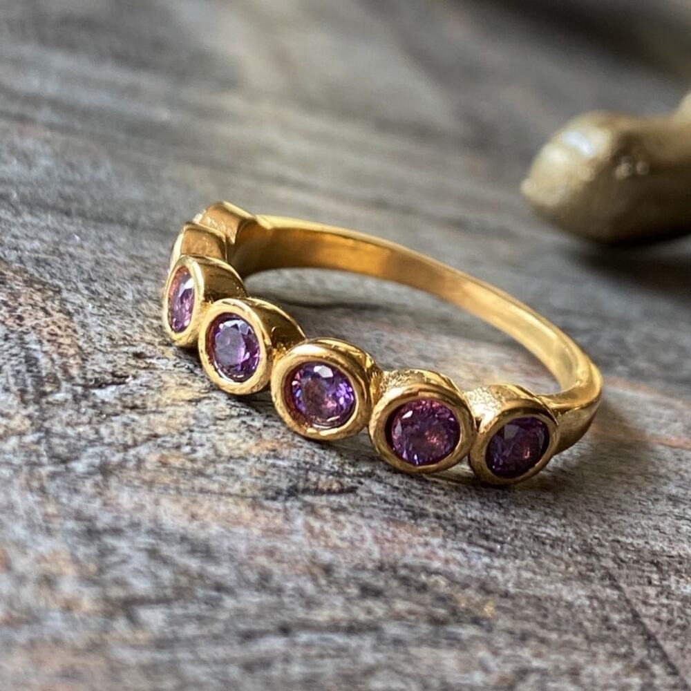 NEW Gold & Purple Zirconium Gemstone Statement Ring - Picture 2 of 16